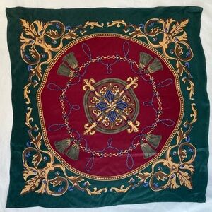 Elegant Red‎ and Green Scarf with Gold Accents